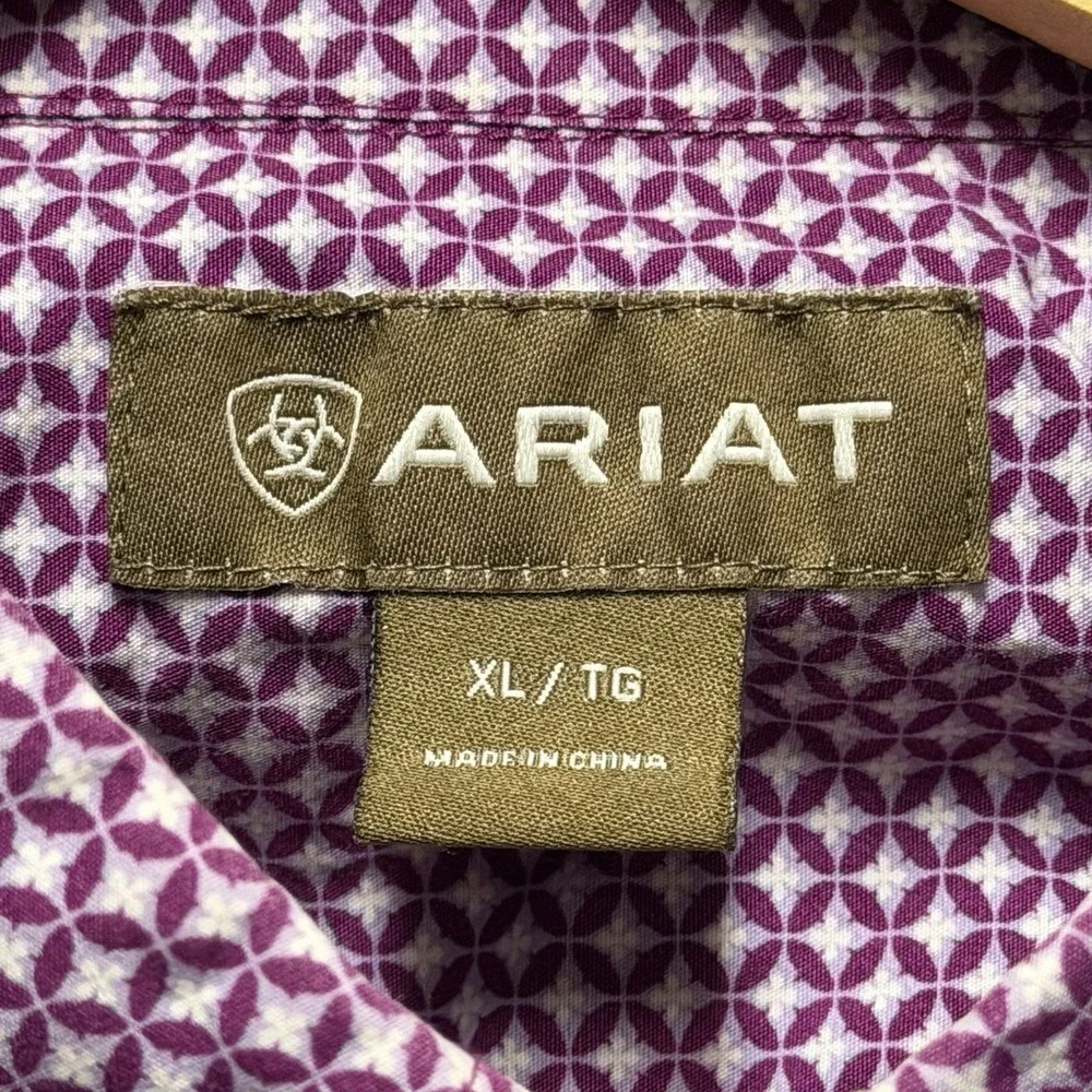 Ariat Shirt Mens XL Purple Geometric Medallion Western Cowboy Rodeo Ranch‎ Work